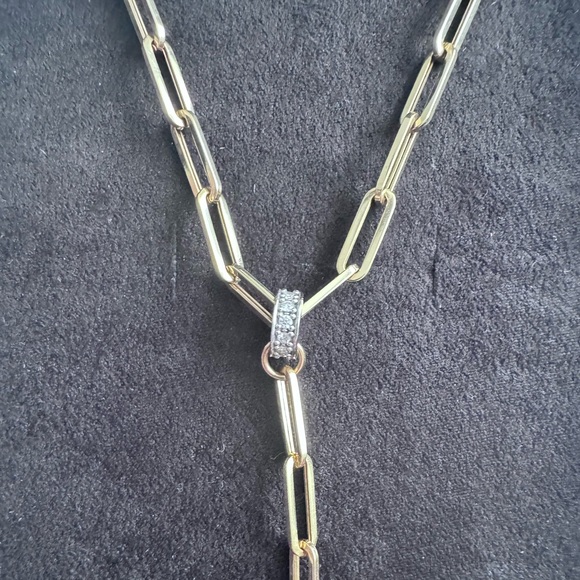 FINAL⬇️FLAWLESS 14K GOLD PAPERCLIP NECKLACE WITH GENUINE DIAMONDS - Picture 2 of 7